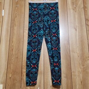 Wicked Soft Leggings One Size Fits Most Fleur De Lei Skulls Blue, Black, And Red